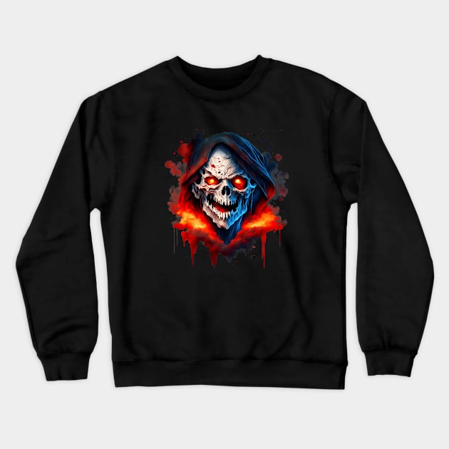 Skull with Glowing Red Eyes Crewneck Sweatshirt by Gigart